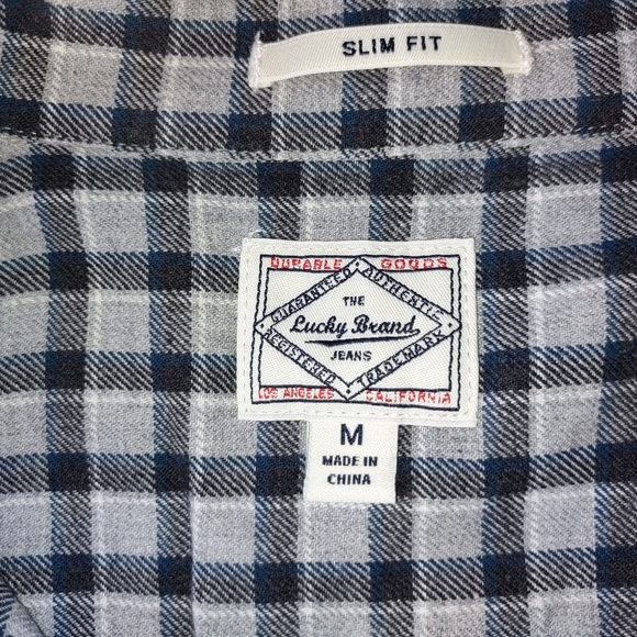 Lucky Brand "Slim Fit" Gingham. Gray, Long Sleeve, Dress Shirt, EUC - Picture 4 of 11